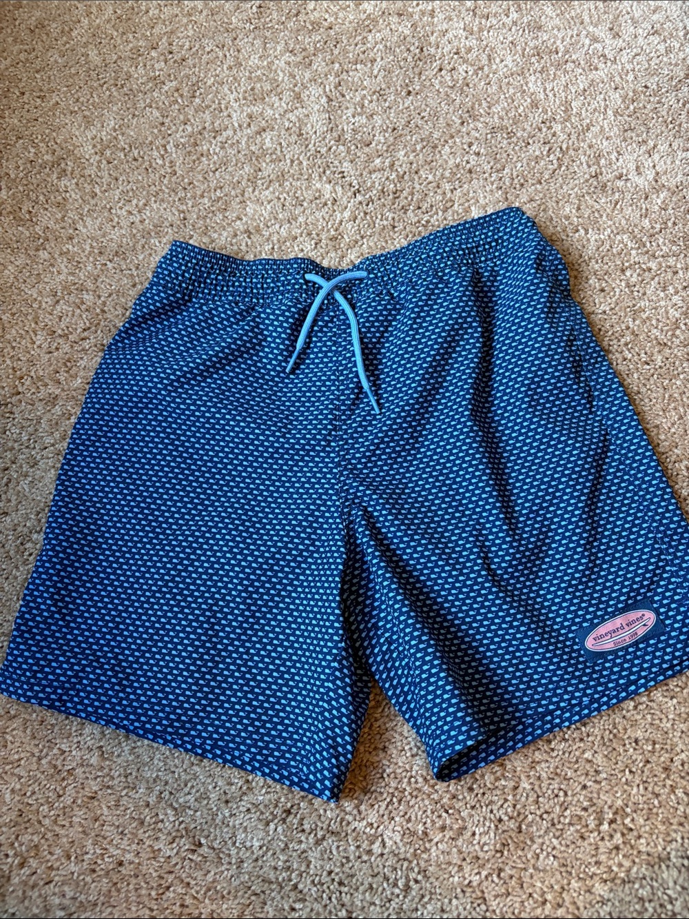 Boys Vineyard Vines Navy Blue Micro-Pattern Swim Trunks